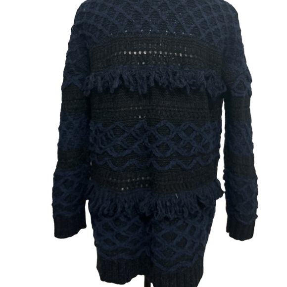 Lucky Brand Chunky Stevie Boho Fringe Navy Blue  Black Long Knit Cardigan XS - Picture 3 of 8
